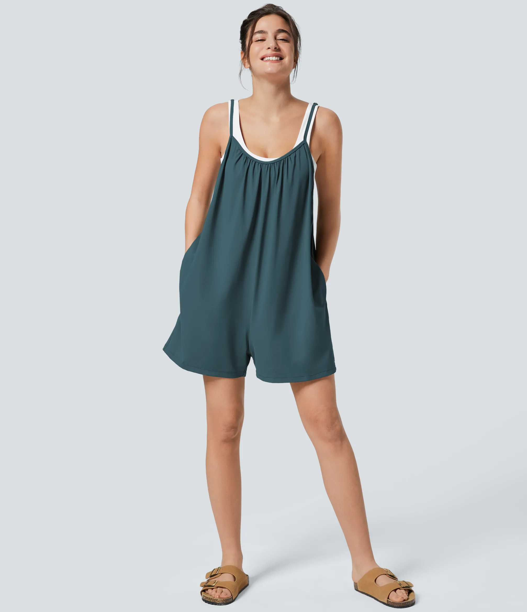 Jumpsuits<HALARA Spaghetti Pocket Solid Wide Leg Casual Jumpsuit
