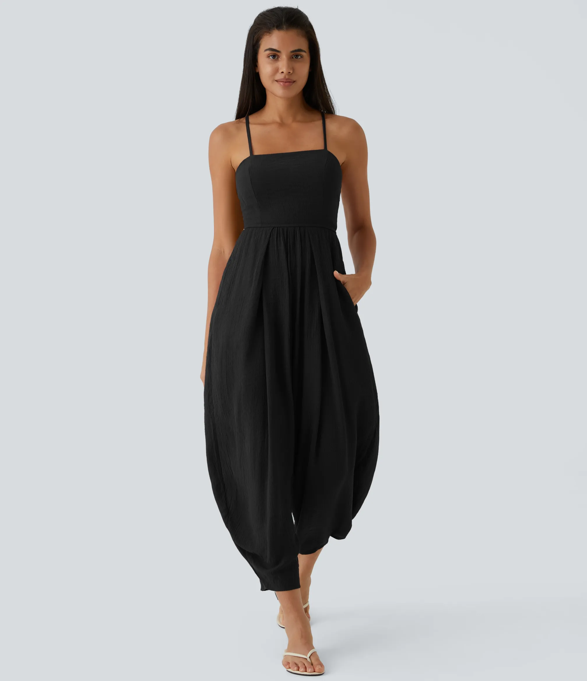 Jumpsuits<HALARA Spaghetti Strap Lace Up Pocket Jumpsuit