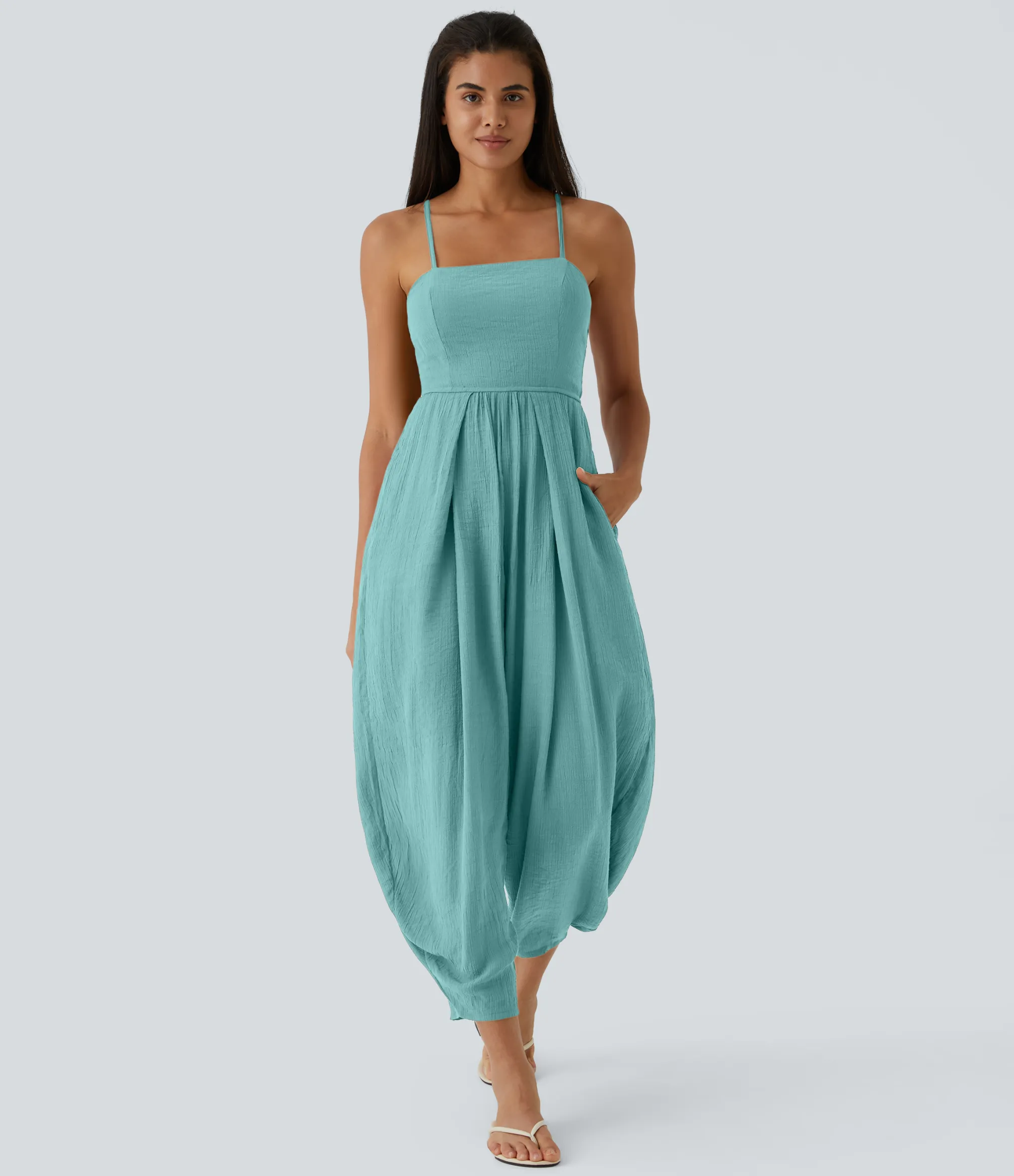 Jumpsuits<HALARA Spaghetti Strap Lace Up Pocket Jumpsuit