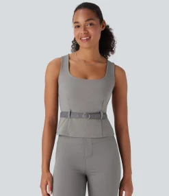 Work Tops|Tank Tops & Camis<HALARA Square Neck Belted Work Tank Top