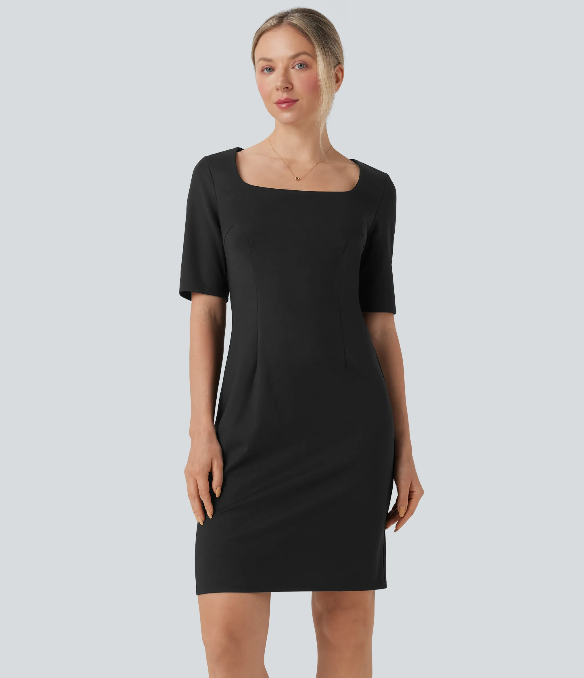 Dresses|Mini Dresses<HALARA Square Neck Half Sleeve Slim Pencil Work Dress