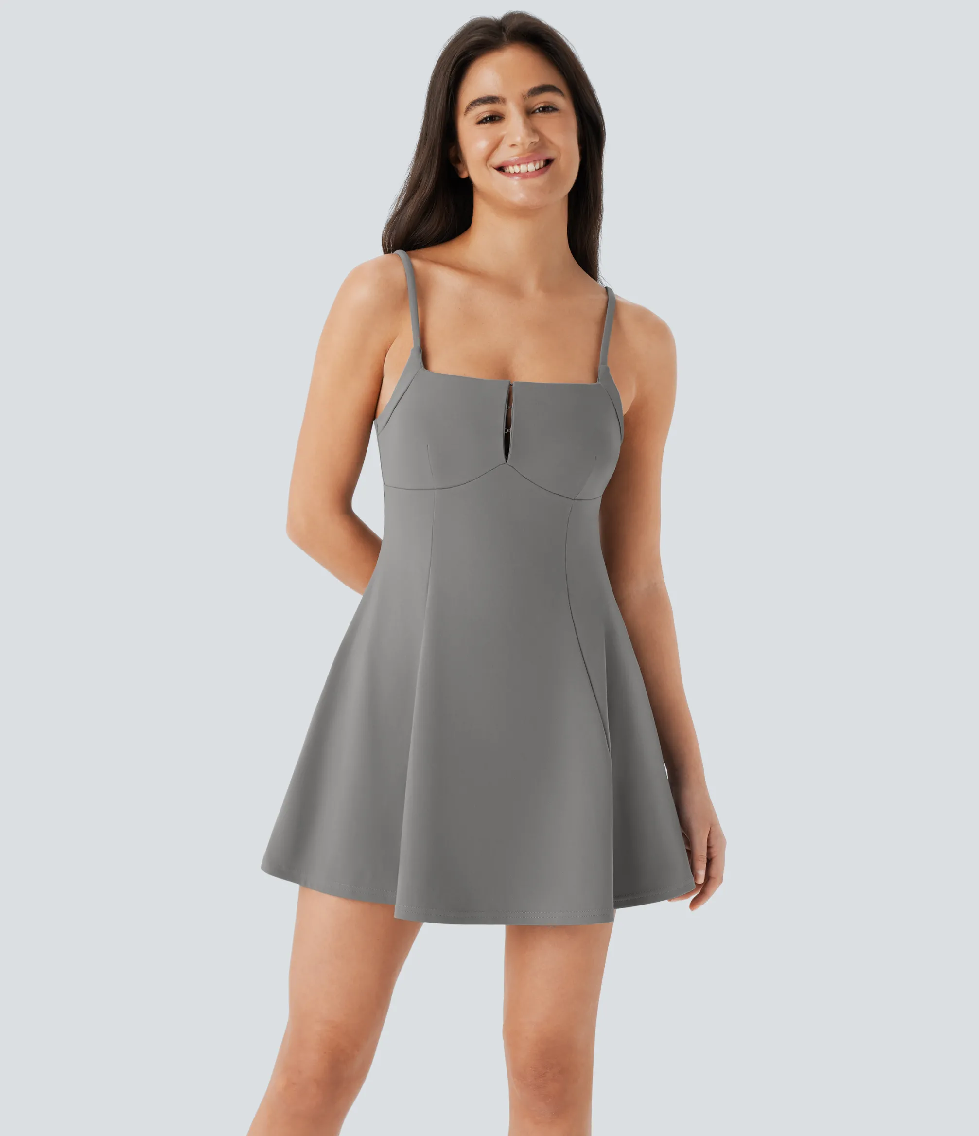 Dresses|Mini Dresses<HALARA Square Neck Hook 2-Piece Pocket Mini Casual Slip Dress