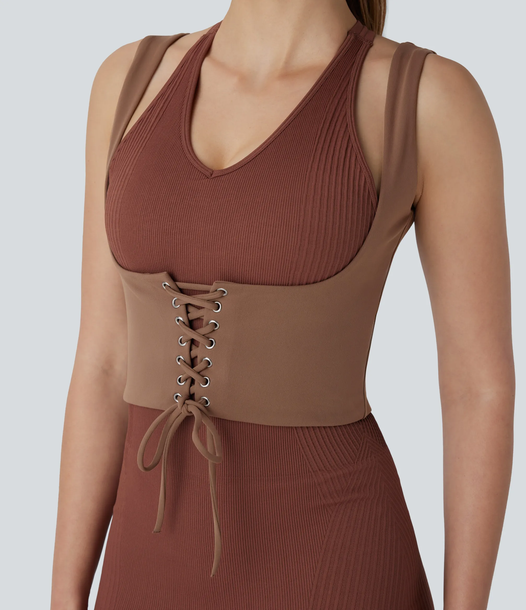 Tank Tops & Camis|Tank Tops<HALARA Square Neck Lace Up Corset Tank Top