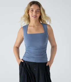 Casual Tops<HALARA Square Neck Sleeveless Ruched Skinny Casual Top