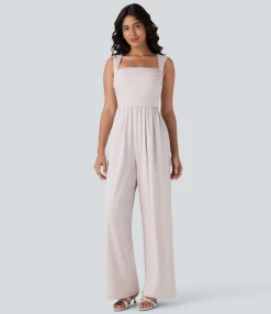 Jumpsuits<HALARA Square Neck Sleeveless Ruched Pocket Jumpsuit