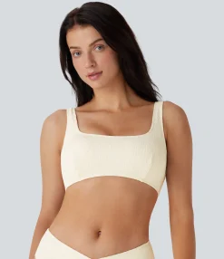 Beachwear<HALARA Square Neck Texture Bikini Top Swimsuit