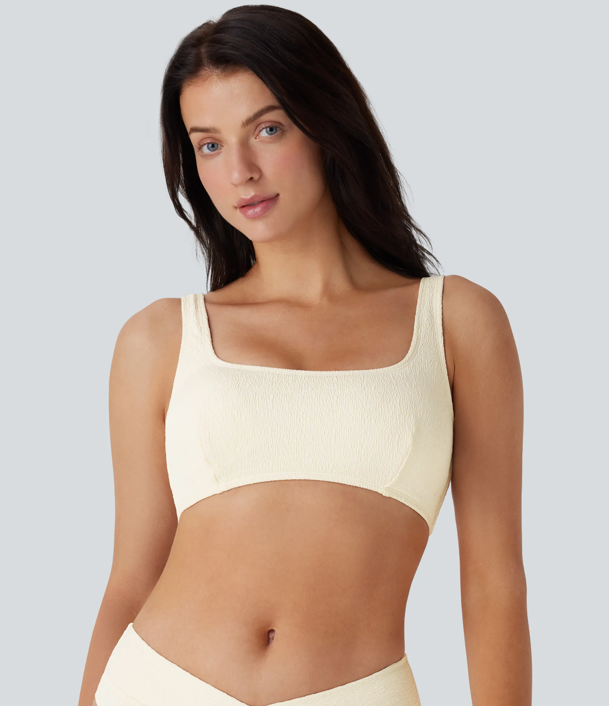 Beachwear<HALARA Square Neck Texture Bikini Top Swimsuit