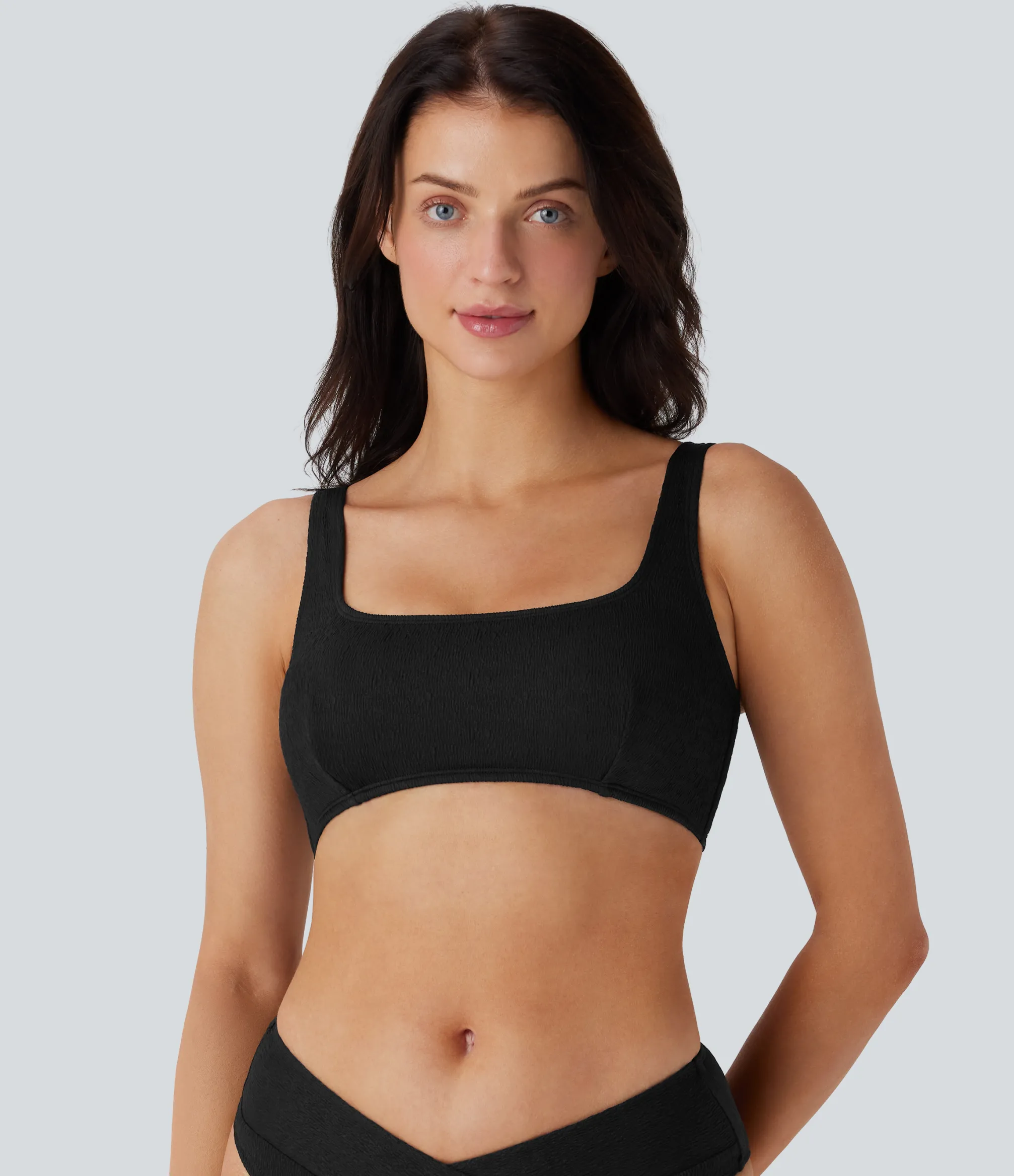 Beachwear<HALARA Square Neck Texture Bikini Top Swimsuit