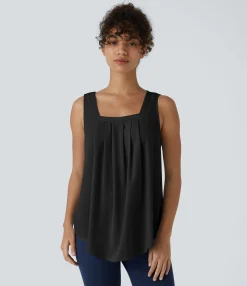 Work Tops|Tank Tops & Camis<HALARA Square Neck Work Tank Top Black