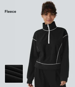 Sweatshirts & Hoodies<HALARA Stand Collar Half Zip Long Sleeve Color Block Fleece Casual Sweatshirt