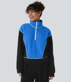 Sweatshirts & Hoodies<HALARA Stand Collar Half Zip Long Sleeve Color Block Fleece Casual Sweatshirt