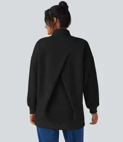 Sweatshirts & Hoodies<HALARA Stand Collar Half Zip Oversize Fleece Casual Sweatshirt with Pockets