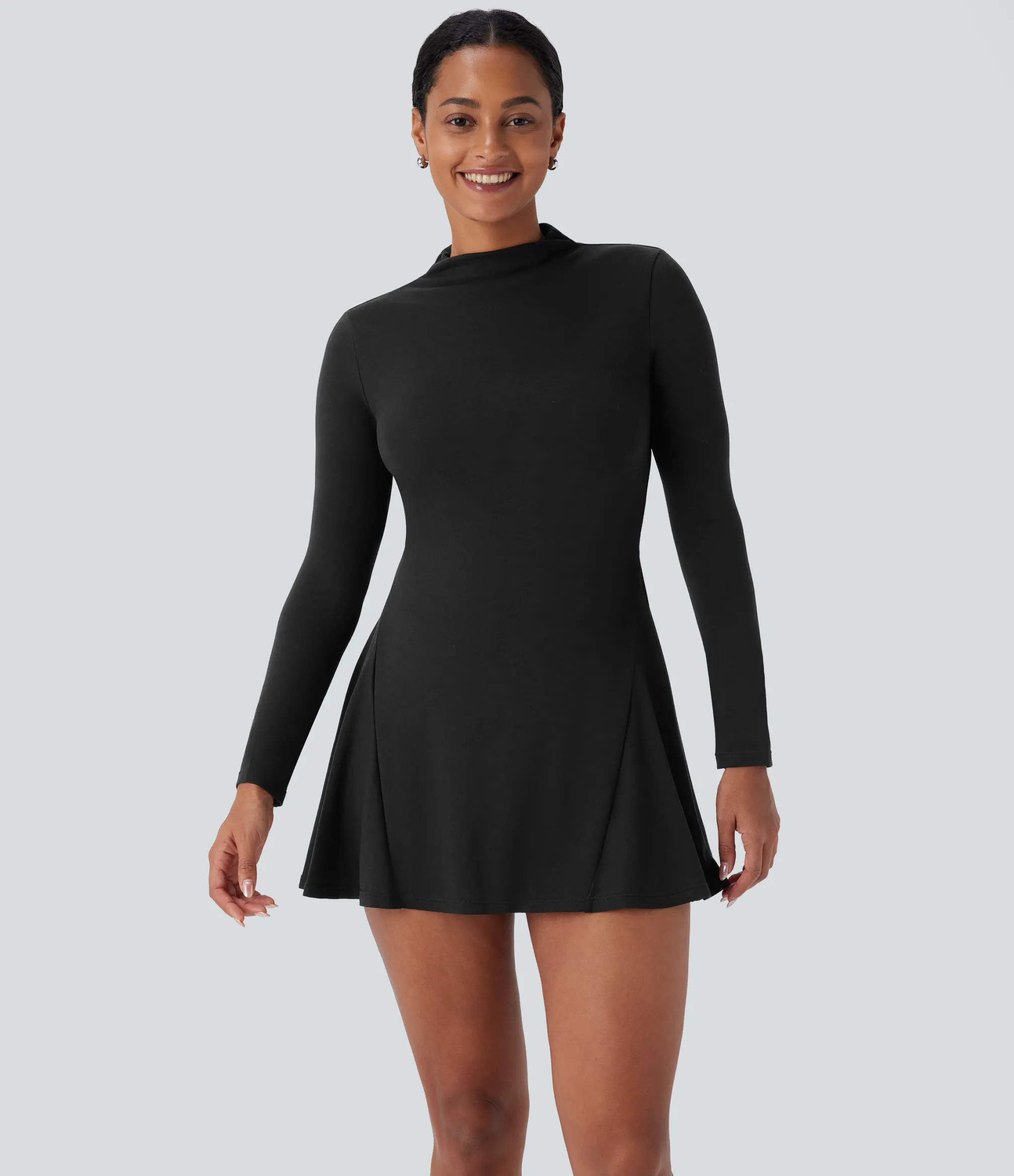 Dresses|Mini Dresses<HALARA Stand Collar Long Sleeve 2-Piece Set Pocket Mini Casual Dress