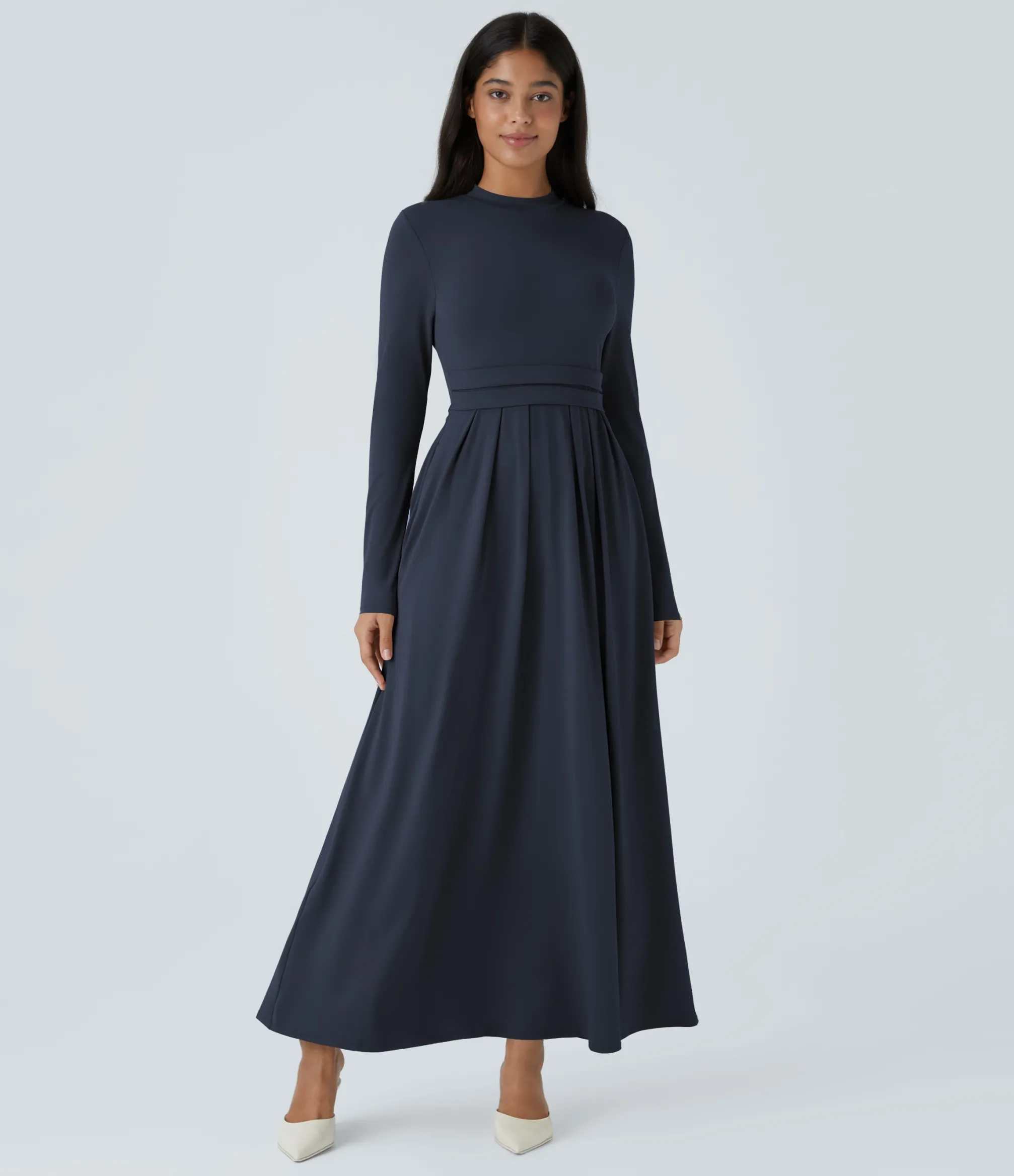 Maxi & Midi Dresses|Dresses<HALARA Stand Collar Long Sleeve Pocket Flare Maxi Casual Dress