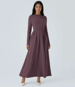 Maxi & Midi Dresses|Dresses<HALARA Stand Collar Long Sleeve Pocket Flare Maxi Casual Dress