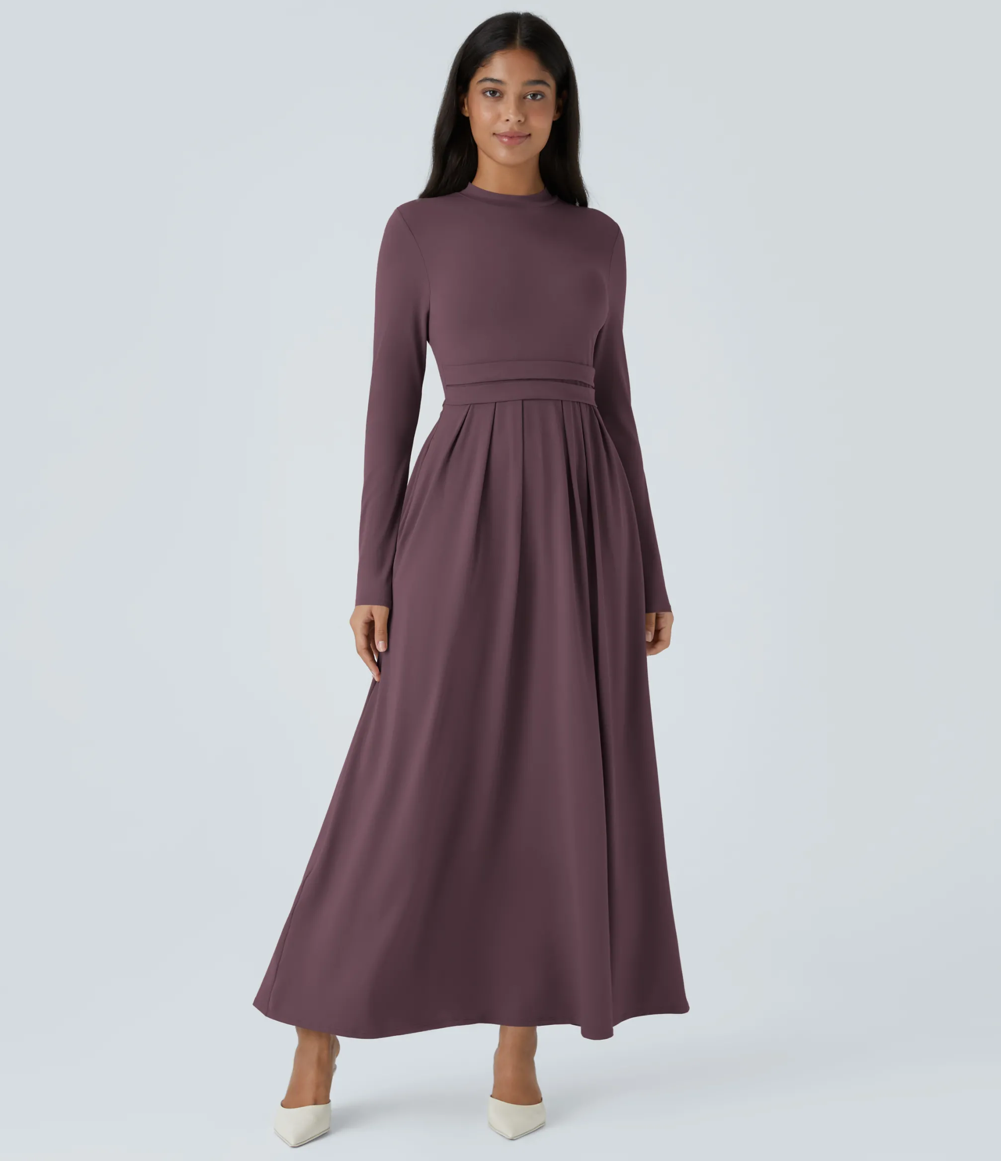 Maxi & Midi Dresses|Dresses<HALARA Stand Collar Long Sleeve Pocket Flare Maxi Casual Dress