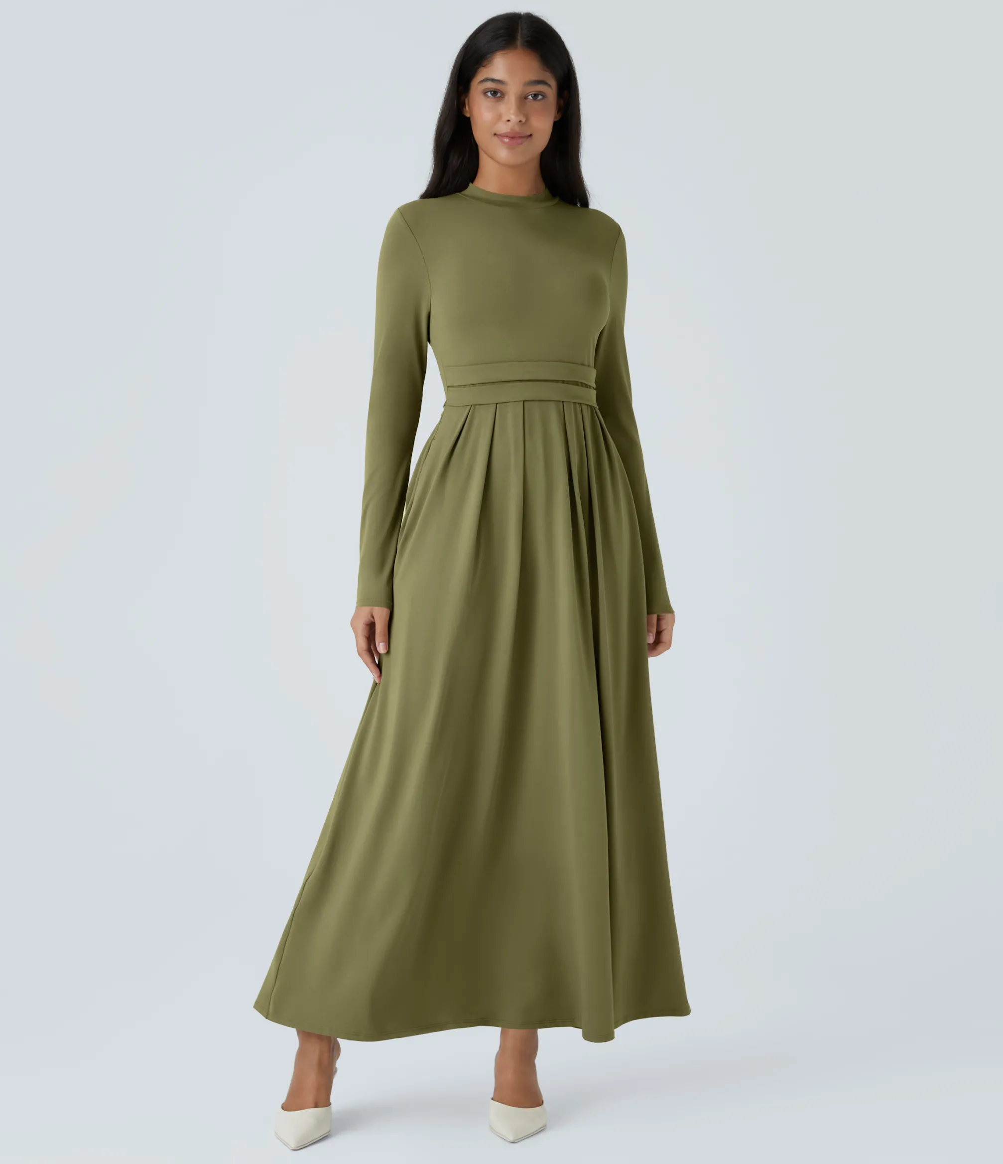 Maxi & Midi Dresses|Dresses<HALARA Stand Collar Long Sleeve Pocket Flare Maxi Casual Dress