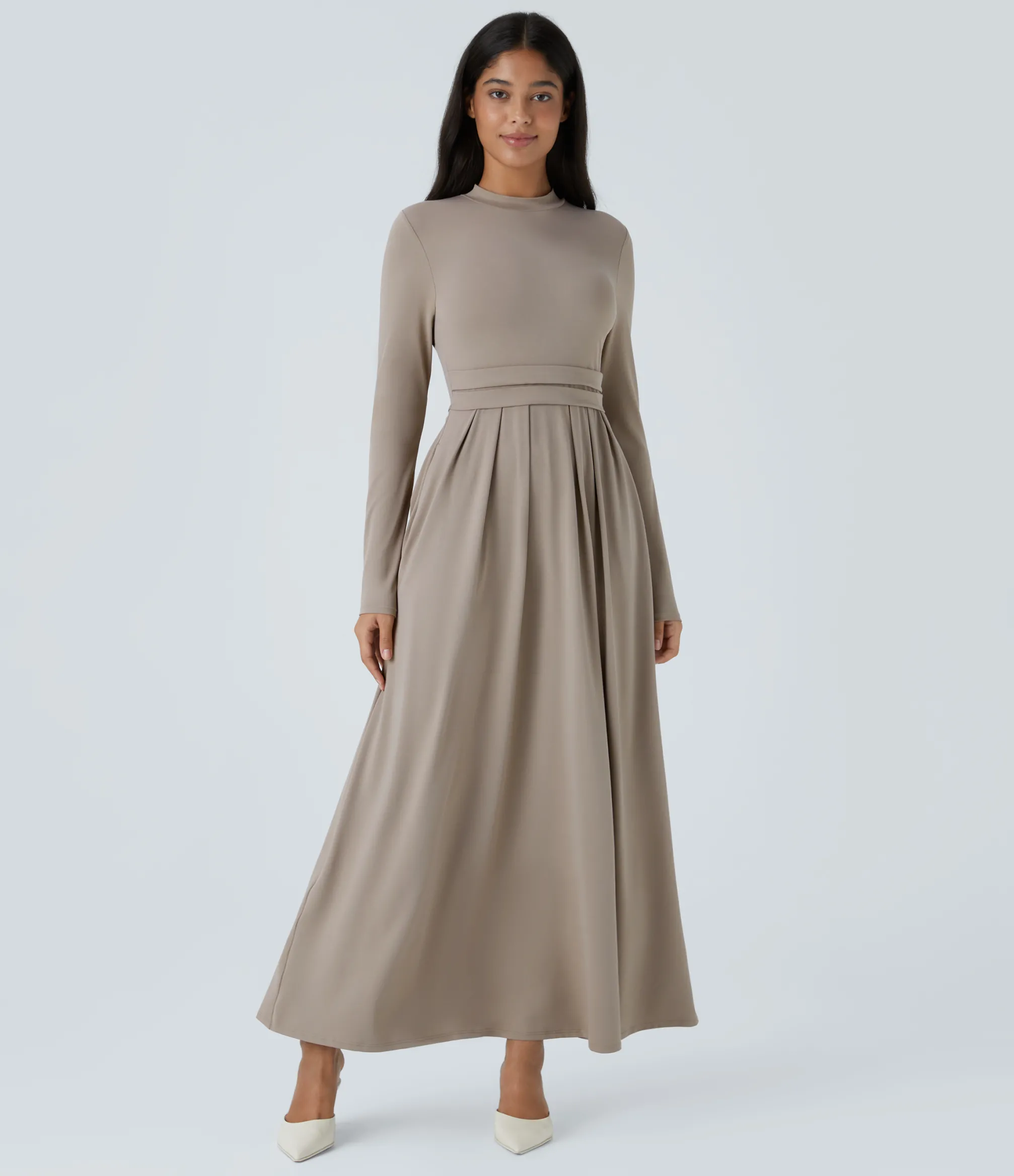 Maxi & Midi Dresses|Dresses<HALARA Stand Collar Long Sleeve Pocket Flare Maxi Casual Dress