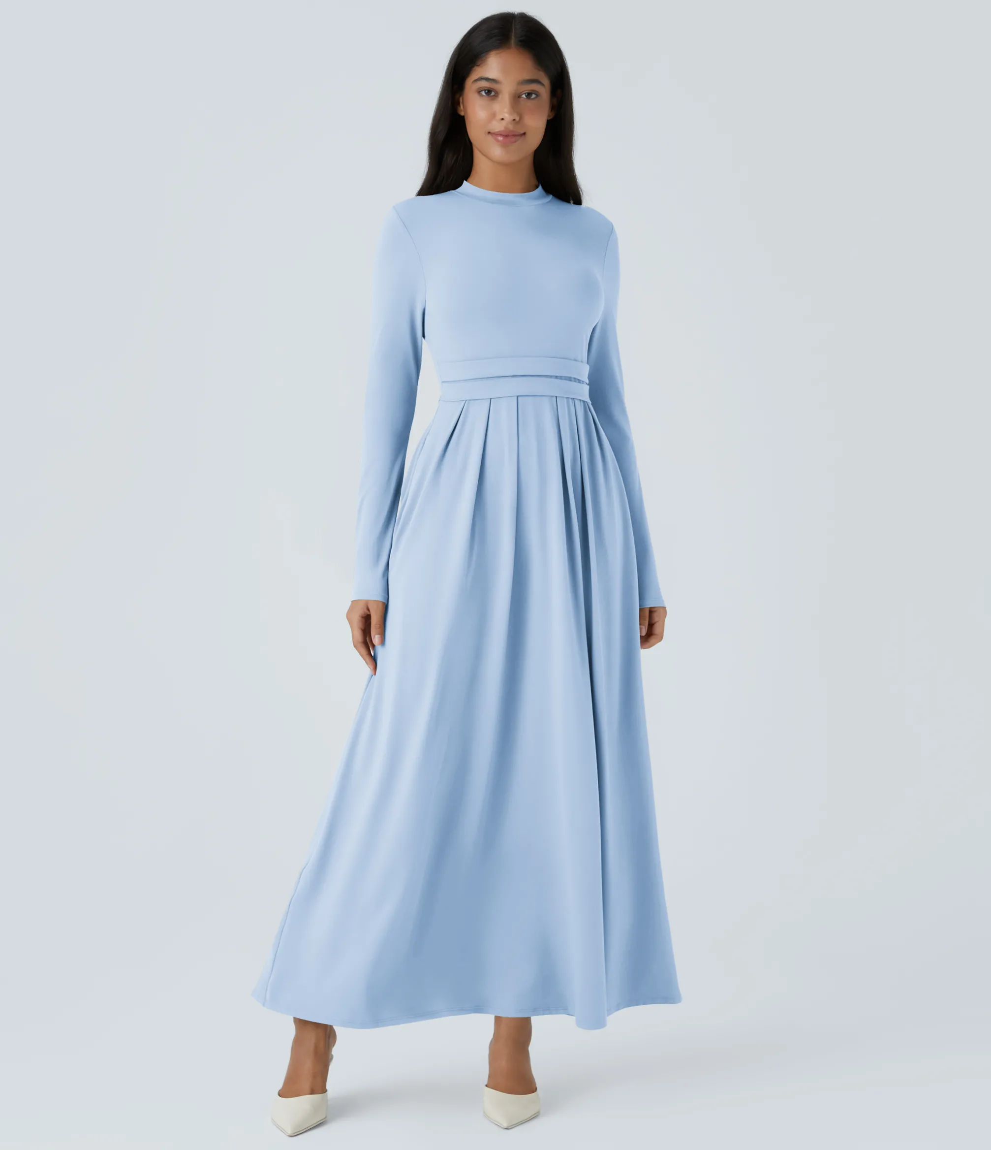 Maxi & Midi Dresses|Dresses<HALARA Stand Collar Long Sleeve Pocket Flare Maxi Casual Dress