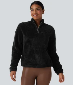 Sweatshirts & Hoodies<HALARA Stand Collar Long Sleeve Fleece Casual Sweatshirt with Kangaroo Pocket