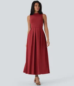 Maxi & Midi Dresses|Dresses<HALARA Stand Collar Sleeveless Flare Maxi Casual Dress with Pockets