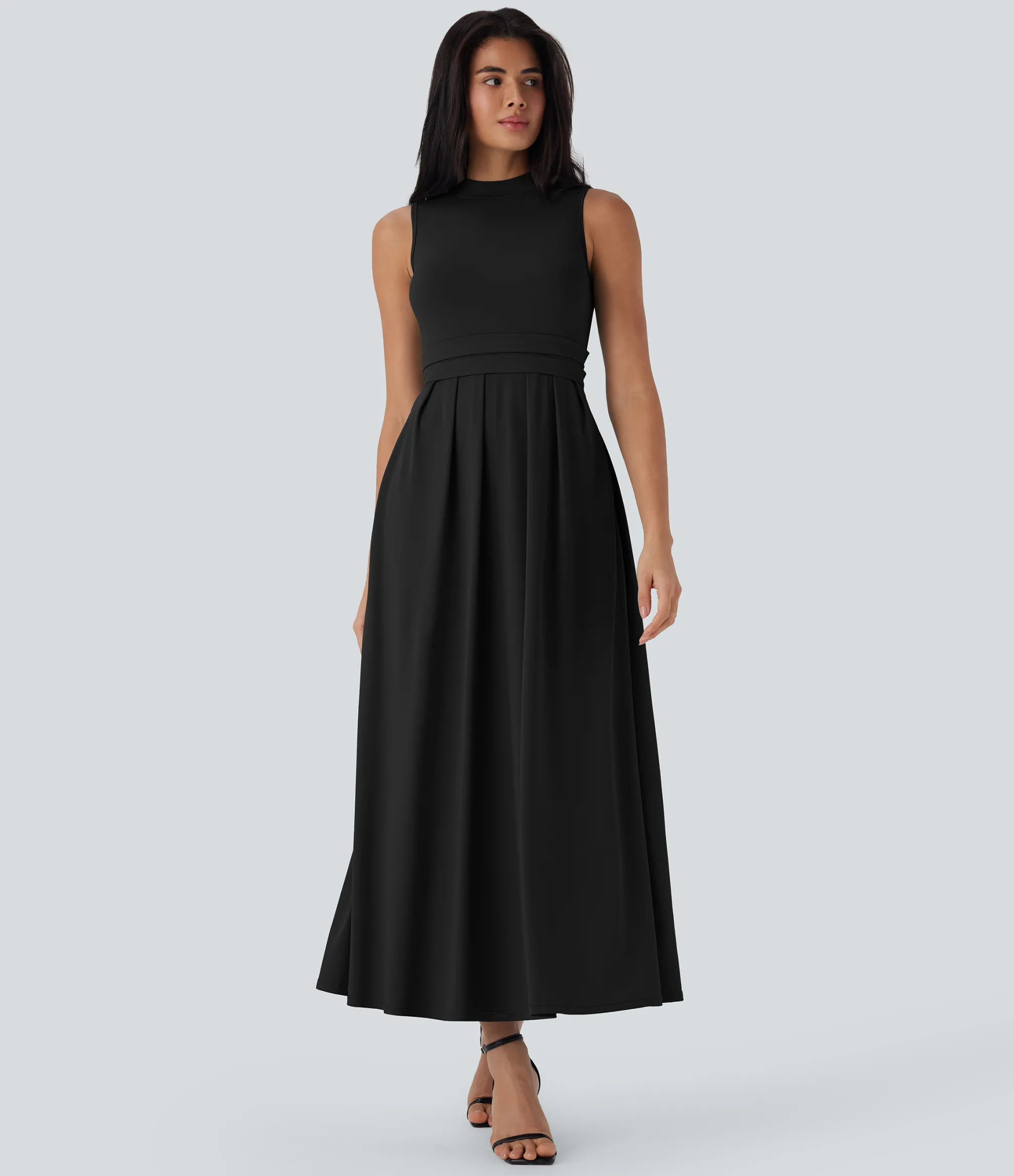 Maxi & Midi Dresses|Dresses<HALARA Stand Collar Sleeveless Flare Maxi Casual Dress with Pockets