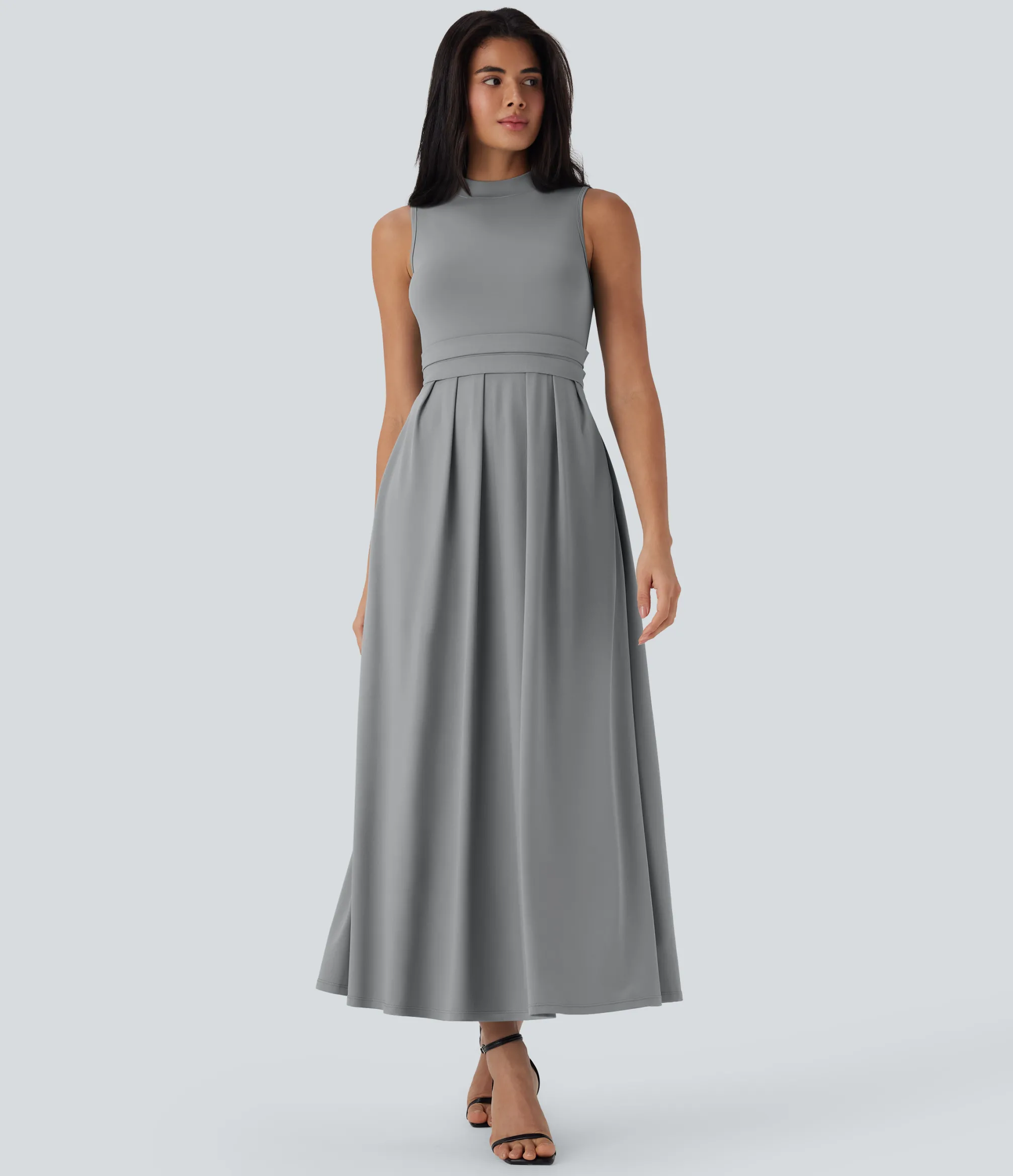 Maxi & Midi Dresses|Dresses<HALARA Stand Collar Sleeveless Flare Maxi Casual Dress with Pockets