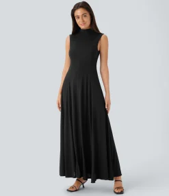 Dresses|Maxi & Midi Dresses<HALARA Stand Collar Sleeveless Flowy Midi Dress