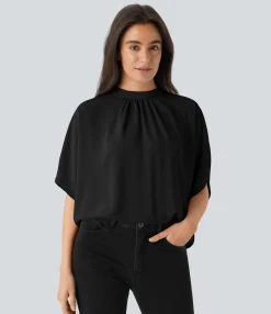 Casual Tops<HALARA Stand Collar Tie Back Oversize Casual Linen-Feel Top