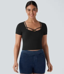 Casual Tops<HALARA Strap Short Sleeve Cropped Casual Top