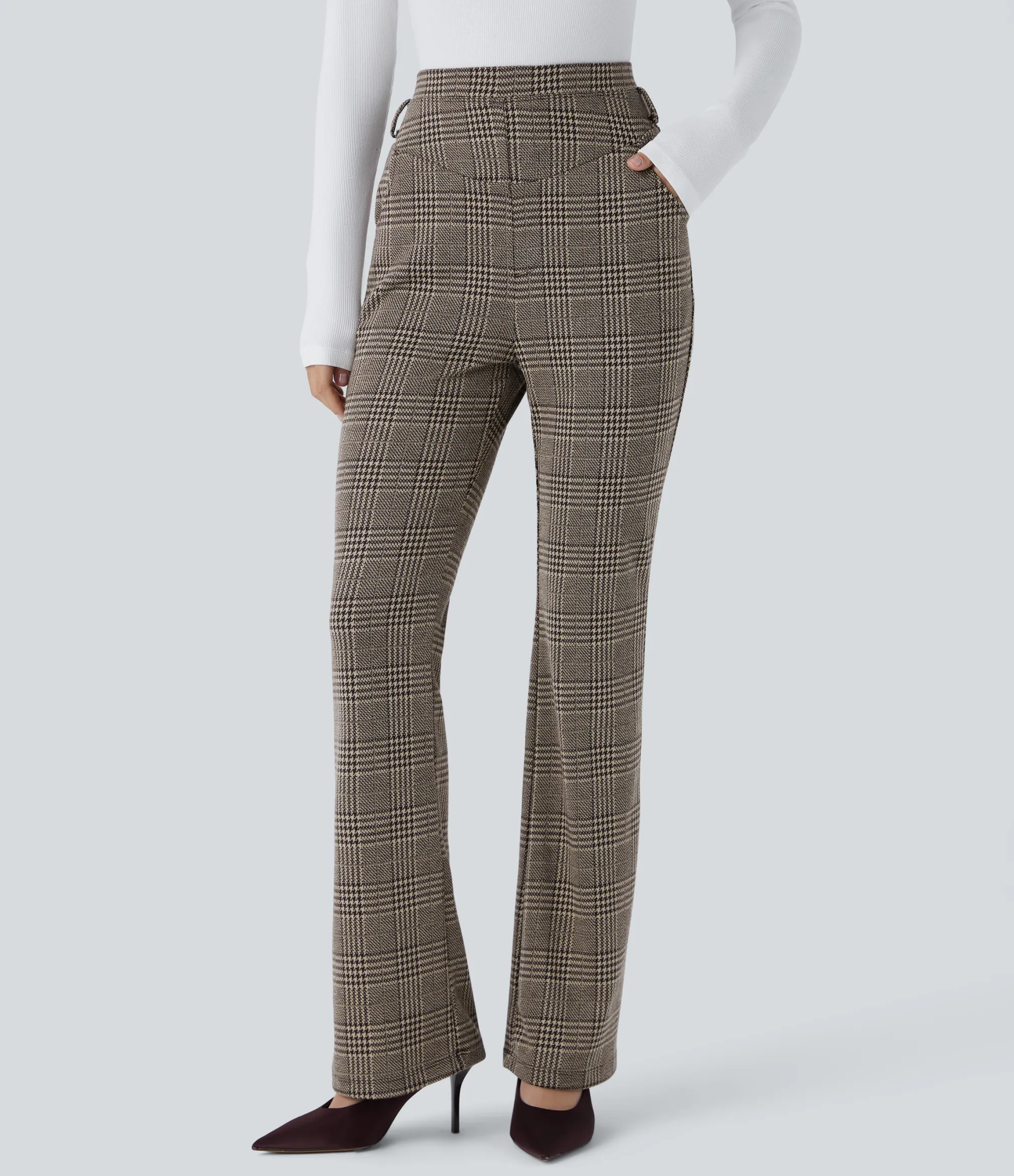 High-Waisted Pants|Work Pants<HALARA Super High Waisted Pocket Houndstooth Plaid Work Pants