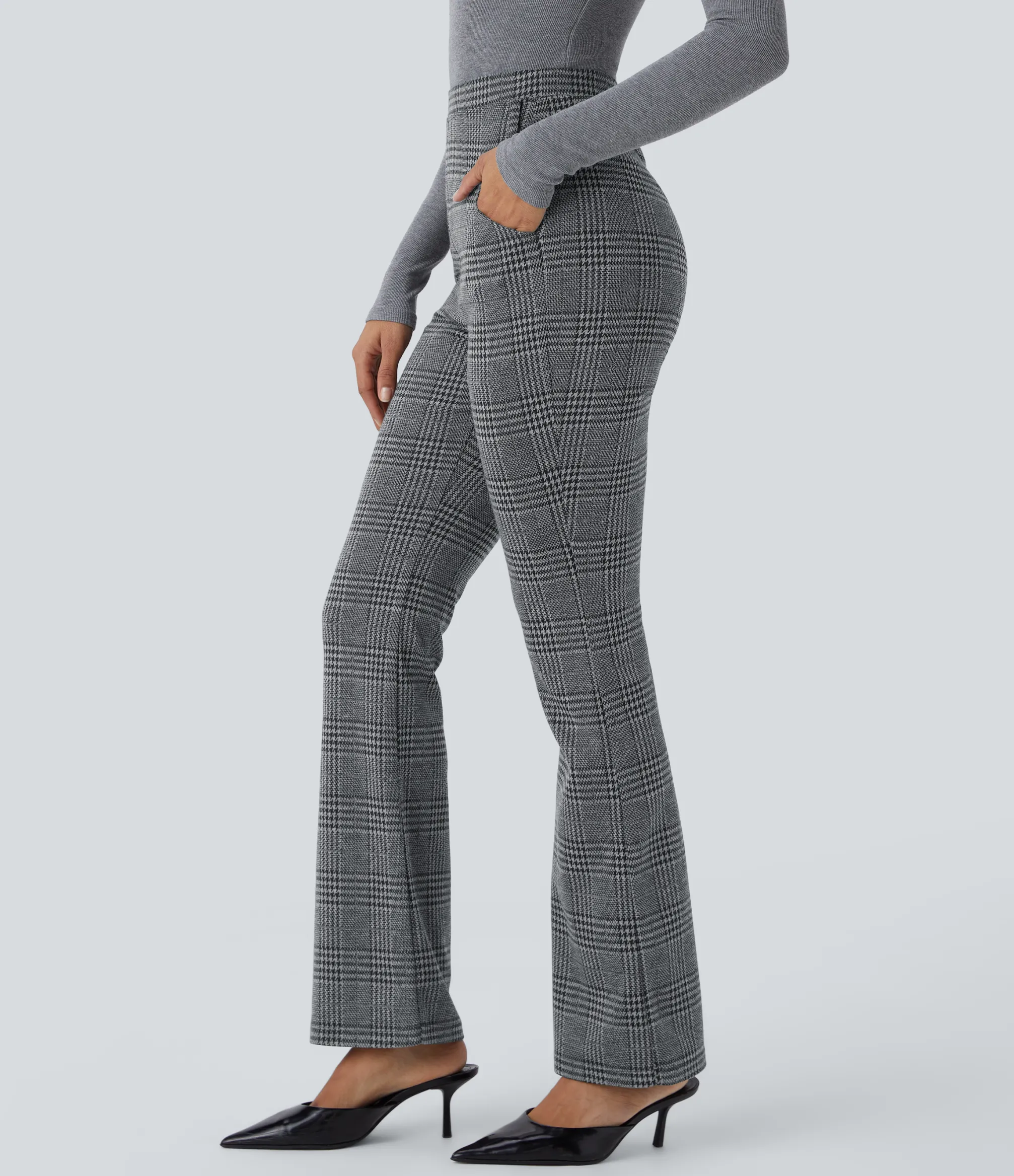 High-Waisted Pants|Work Pants<HALARA Super High Waisted Pocket Houndstooth Plaid Work Pants