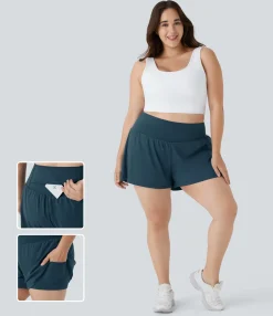 Plus Size<HALARA Super High Waisted Pocket & Pocket 2-in-1 Yoga Plus Size Shorts 4''-Longer Length