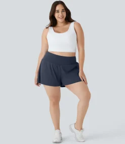 Plus Size<HALARA Super High Waisted Pocket & Pocket 2-in-1 Yoga Plus Size Shorts 4''-Longer Length
