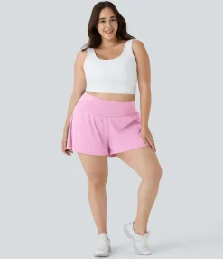 Plus Size<HALARA Super High Waisted Pocket & Pocket 2-in-1 Yoga Plus Size Shorts 4''-Longer Length