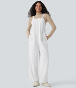 Jumpsuits<HALARA Tie Back Chenille Waffle Casual Overalls with Pockets
