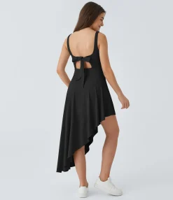 Maxi & Midi Dresses|Dresses<HALARA Tie Back 2-in-1 Pocket Asymmetric Hem Midi Casual Tank Dress