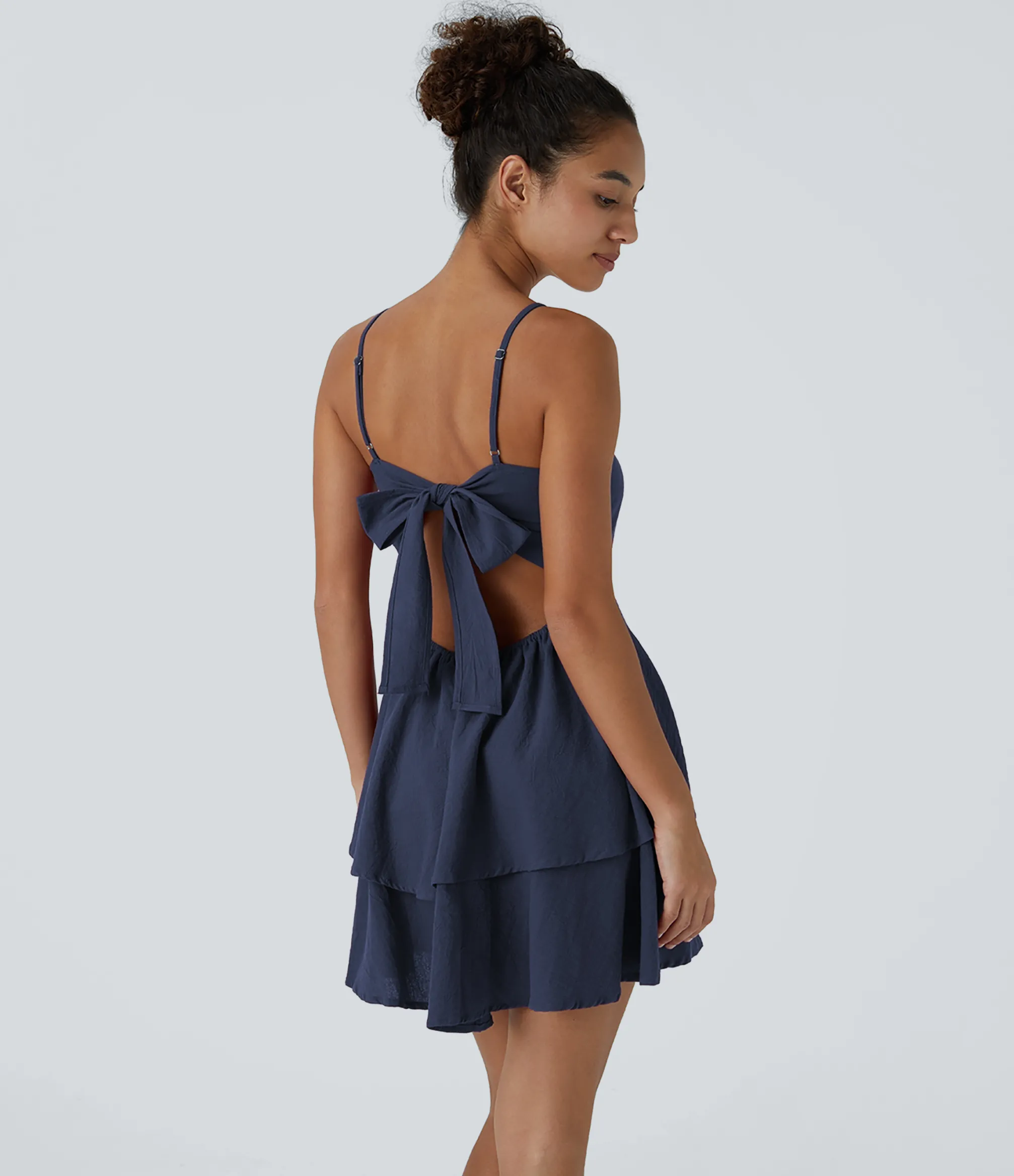 Dresses|Mini Dresses<HALARA Tie Back Tiered Ruffle Flowy Slip Mini Casual Linen-Feel Dress