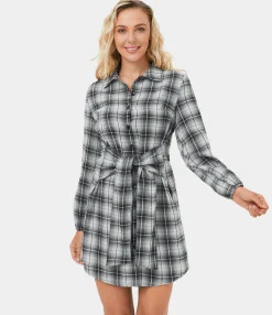 Mini Dresses|Dresses<HALARA Tie Front Long Sleeve Plaid Mini Casual Dress
