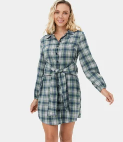Mini Dresses|Dresses<HALARA Tie Front Long Sleeve Plaid Mini Casual Dress