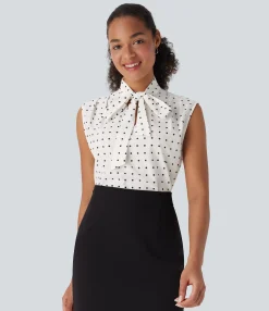 Shirts Blouses|Shirts & Blouses<HALARA Tie Front Sleeveless Polka Dot Work Shirt