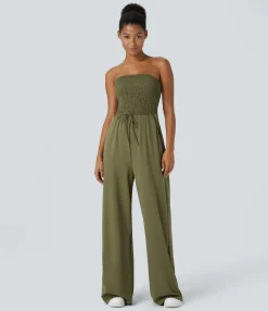 Jumpsuits<HALARA Tube Shirred Knot Pocket Wide Leg Casual Jumpsuit