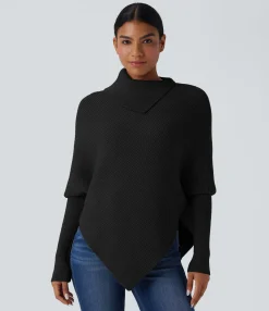 Sweaters<HALARA Turtleneck Batwing Sleeve Asymmetric Hem Casual Sweater
