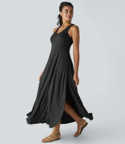 Maxi & Midi Dresses|Dresses<HALARA U Neck Backless Split Flowy Maxi Casual Tank Dress
