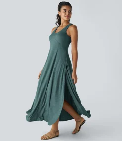 Maxi & Midi Dresses|Dresses<HALARA U Neck Backless Split Flowy Maxi Casual Tank Dress