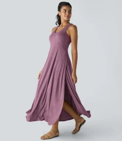 Maxi & Midi Dresses|Dresses<HALARA U Neck Backless Split Flowy Maxi Casual Tank Dress