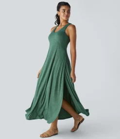 Maxi & Midi Dresses|Dresses<HALARA U Neck Backless Split Flowy Maxi Casual Tank Dress
