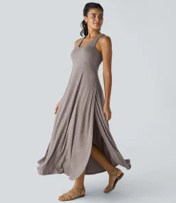 Maxi & Midi Dresses|Dresses<HALARA U Neck Backless Split Flowy Maxi Casual Tank Dress