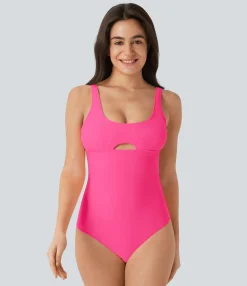 Beachwear<HALARA U Neck Cut Out One Piece Swimsuit