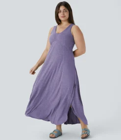 Plus Size<HALARA U Neck Flowy Maxi Casual Plus Size Tank Dress